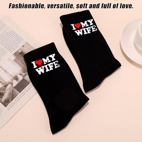 Husband Socks, Soft Cotton I Love My Wife Socks Wedding Husband Groom Gift Funny Anniversary & Birthday Present (Black) in Saudi Arabia