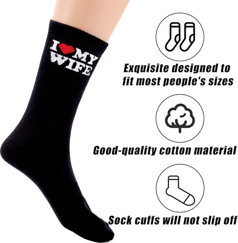 Husband Socks, Soft Cotton I Love My Wife Socks Wedding Husband Groom Gift Funny Anniversary & Birthday Present (Black) in Saudi Arabia