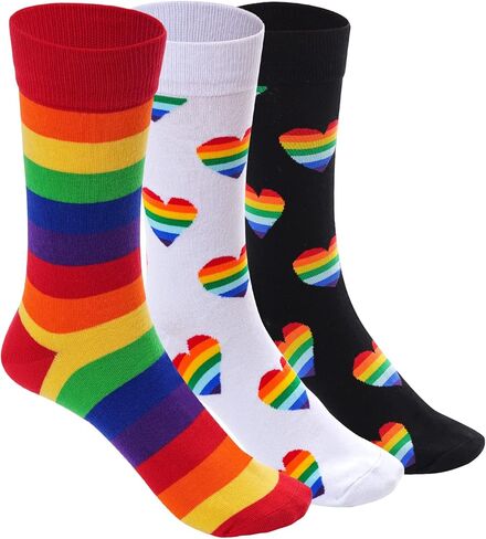 Rbenxia 3 Pairs Rainbow Gay Pride Cotton Novelty Socks LGBT Colorful Striped Socks Fun Dress Socks for Men and Women in Saudi Arabia
