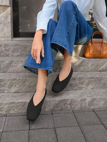 Coutgo Womens Ballet Flats Comfortable Closed Square Toe Flats Slip On Suede Work Dress Shoes in Saudi Arabia