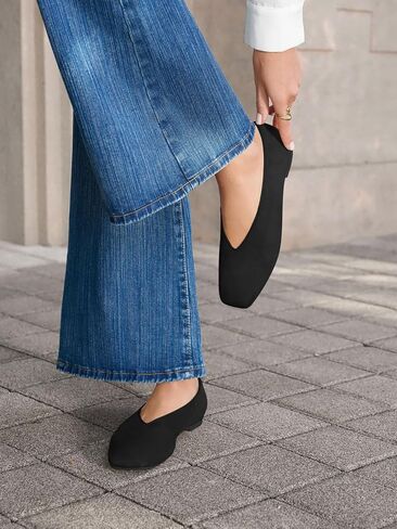 Coutgo Womens Ballet Flats Comfortable Closed Square Toe Flats Slip On Suede Work Dress Shoes in Saudi Arabia