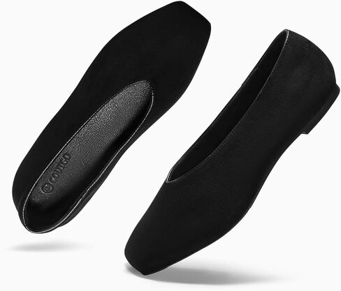 Coutgo Womens Ballet Flats Comfortable Closed Square Toe Flats Slip On Suede Work Dress Shoes in Saudi Arabia