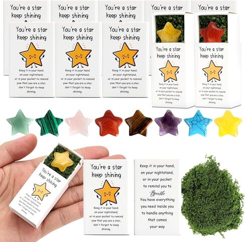 24 Sets Pocket Hug Tokens Bulk Star Natural Stones with Message Boxes, Mini Pocket Hugs for Coworkers Friends Teachers Nurses Employees, Positive Thank You Items for Support and Care in Saudi Arabia
