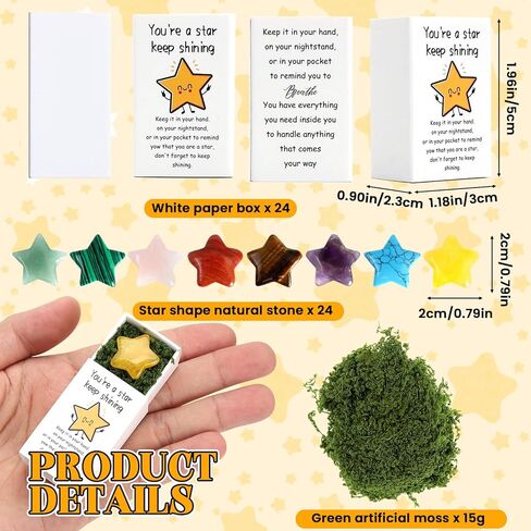 24 Sets Pocket Hug Tokens Bulk Star Natural Stones with Message Boxes, Mini Pocket Hugs for Coworkers Friends Teachers Nurses Employees, Positive Thank You Items for Support and Care in Saudi Arabia
