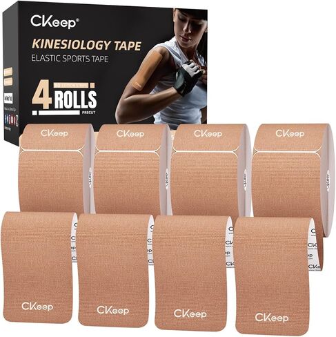 CKeep Kinesiology Tape, Original Cotton Latex Free Hypoallergenic Elastic Athletic Tape, 40 Count, 10inch × 2inch Precut Strips, Beige in Kuwait