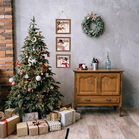 لوحة جدارية خشبية لرجل الثلج من سيزونز إيزي، لوحة خشبية ثلاثية من Peace Love Joy مع شماعة من الجوت، 19.5 × 5.90 بوصة، لافتة معلقة لديكور عطلة عيد الميلاد الخاص بك in Saudi Arabia