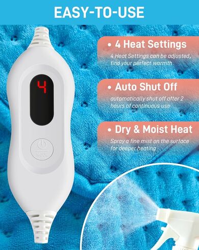 Heating Pad Electric Large for Back Pain Relief/Period Cramps/Neck and Shoulders, Moist Heat Pad for Knee, Leg, 4 Heat Settings, 2 Hour Auto Shut Off, Machine Washable, Gift for Mom, 12" X24", Blue in Saudi Arabia