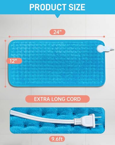 Heating Pad Electric Large for Back Pain Relief/Period Cramps/Neck and Shoulders, Moist Heat Pad for Knee, Leg, 4 Heat Settings, 2 Hour Auto Shut Off, Machine Washable, Gift for Mom, 12" X24", Blue in Saudi Arabia