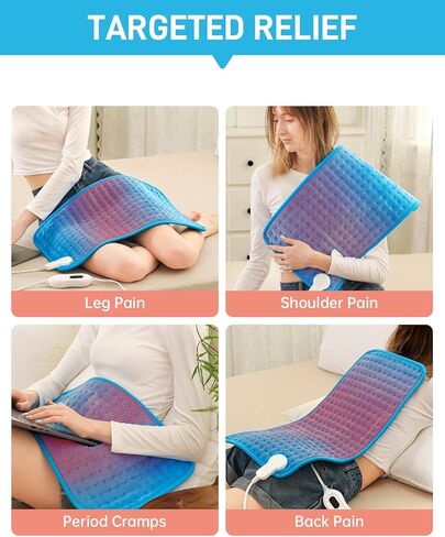 Heating Pad Electric Large for Back Pain Relief/Period Cramps/Neck and Shoulders, Moist Heat Pad for Knee, Leg, 4 Heat Settings, 2 Hour Auto Shut Off, Machine Washable, Gift for Mom, 12" X24", Blue in Saudi Arabia