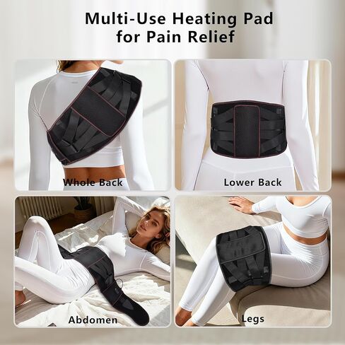 Cordless Heating Pad with Massager for Back Pain Relief, Portable Lower Back Massager 3 Heat 3 Vibration 3 Timer for Cramps, 44-60" Wearable & Rechargeable Heating Pad, Gift for Women Men Mom Dad in Saudi Arabia