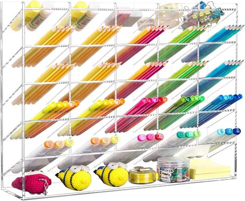 BEYGORM Acrylic Vertical Marker Organizer for 150 Makers,Angled Pen Holders Desktop Organization,Clear Large Stationary Pencil Holder for Desk,Art Supply Storage Organizers for School Supplie in Kuwait