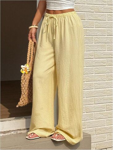 SHENHE Women's Y2k Low Rise Baggy Pants Wide Leg Drawstring Elastic Loose Casual Travel Pants in Saudi Arabia