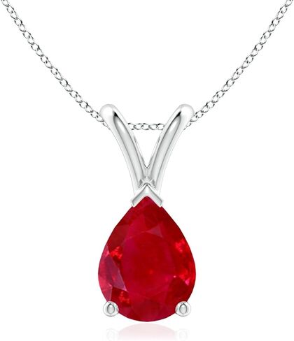 Angara Natural Ruby Solitaire Pendant for Women | V-Bale Pear-Shaped Ruby Solitaire Pendant in 14K Solid Gold/Sterling Silver/Platinum With 18" Chain | July Birthday, Gemstone Jewelry Gift in Saudi Arabia