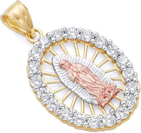 14k REAL Tri Color Gold CZ Religious Our Lady of Guadalupe Charm Pendant - 2 Different Size Available in Saudi Arabia