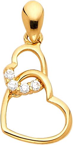 14k REAL Yellow Gold CZ Interlocking Hearts Charm Pendant in Saudi Arabia