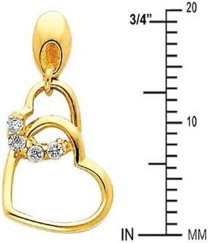 14k REAL Yellow Gold CZ Interlocking Hearts Charm Pendant in Saudi Arabia