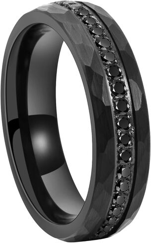 Hioleegi Tungsten Wedding Bands for Men Women CZ Zirconia Stone Inlay Hammered Irregularly Curved Edge Comfort Fit in Saudi Arabia