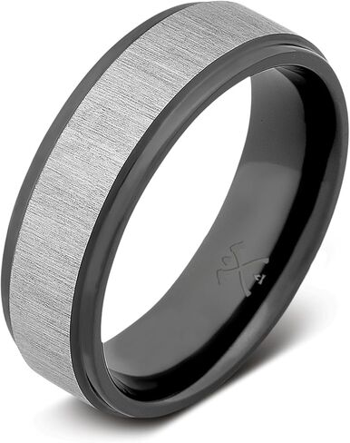 عصابات رجولي: خواتم وخواتم زفاف للرجال من التنجستن والزركونيوم الأسود المطلي باللون الأسود - خواتم سوداء أنيقة ومريحة للرجال، تتضمن حلقة سيليكون مجانية in Kuwait