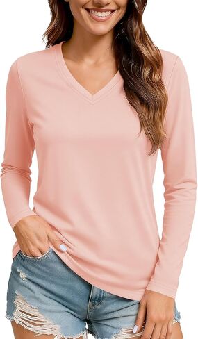 TACVASEN Women's UPF 50+ Sun Protection V Neck Long Sleeve Tops Quick Dry Hiking Running Workout T-Shirts in Kuwait