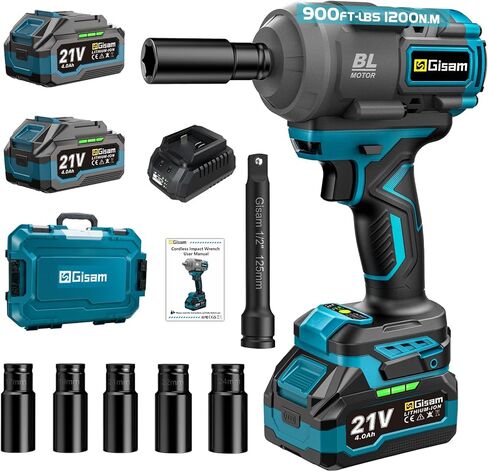مفتاح التأثير اللاسلكي ، 1/2 تأثير Gun Max. 886 قدم رطل (1200N.M) ، مفاتيح تأثير الطاقة مع 2 × 4.0AH LI-ION وشاحن سريع لإطارات شاحنة السيارات in Saudi Arabia