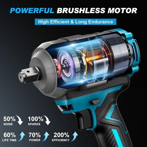 مفتاح التأثير اللاسلكي ، 1/2 تأثير Gun Max. 886 قدم رطل (1200N.M) ، مفاتيح تأثير الطاقة مع 2 × 4.0AH LI-ION وشاحن سريع لإطارات شاحنة السيارات in Saudi Arabia
