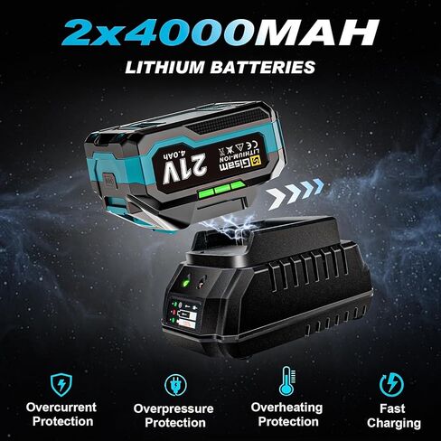 مفتاح التأثير اللاسلكي ، 1/2 تأثير Gun Max. 886 قدم رطل (1200N.M) ، مفاتيح تأثير الطاقة مع 2 × 4.0AH LI-ION وشاحن سريع لإطارات شاحنة السيارات in Saudi Arabia