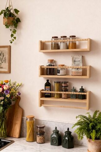 Nursery Floating Shelves for Wall, Set of 3 Wood Baby Floating Book Shelf, Wall Mounted Organizer Shelves with Towel Bar, Nursery Wall Decor Furniture for Kids Rooms, Bedroom, Toddler Room (Natural) in Saudi Arabia