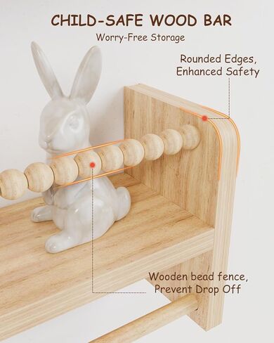 Nursery Floating Shelves for Wall, Set of 3 Wood Baby Floating Book Shelf, Wall Mounted Organizer Shelves with Towel Bar, Nursery Wall Decor Furniture for Kids Rooms, Bedroom, Toddler Room (Natural) in Saudi Arabia