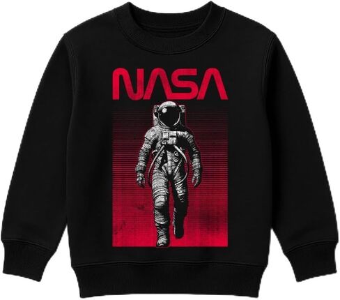 Vintage Vibes Co. NASA Kids Sweatshirt – Astronaut Graphic Red Gradient Youth Crewneck, Officially Licensed in Saudi Arabia