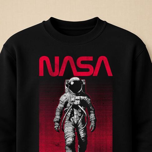 Vintage Vibes Co. NASA Kids Sweatshirt – Astronaut Graphic Red Gradient Youth Crewneck, Officially Licensed in Saudi Arabia