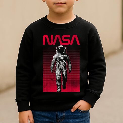 Vintage Vibes Co. NASA Kids Sweatshirt – Astronaut Graphic Red Gradient Youth Crewneck, Officially Licensed in Saudi Arabia
