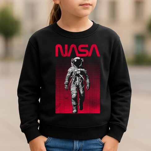 Vintage Vibes Co. NASA Kids Sweatshirt – Astronaut Graphic Red Gradient Youth Crewneck, Officially Licensed in Saudi Arabia