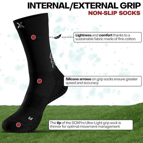 Ultra-Light Grip Socks - Double-Sided Silicone Arrows for Max Grip - Blister-Resistant for Running, Soccer, Tennis (US, Alpha, Medium, Regular, Regular, Black) in Saudi Arabia