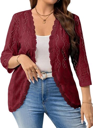 Eytino Plus Size Cardigan for Women Summer Casual Loose Half Sleeve Knit Jacquard Fashion Lace Open Front Tops(1X-5X) in Saudi Arabia