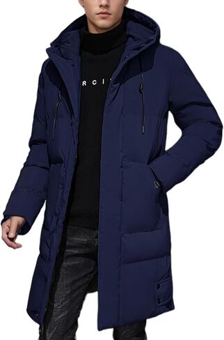 Gihuo Mens Long Puffer Jacket Winter Warm Hooded Outerwear Quilted Jacket Zip Up Padded Coats Outerwear in Kuwait