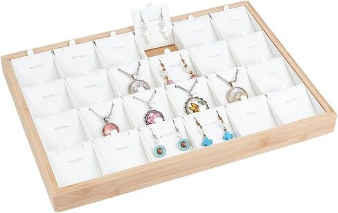 PH PandaHall 24 Grids Jewelry Display Tray Stackable Jewelry Organizer Necklace Display Holder Earring Storage Trays with Leather Insert Dividers for Rings Bracelet Pendant Selling Showcase, White in Saudi Arabia