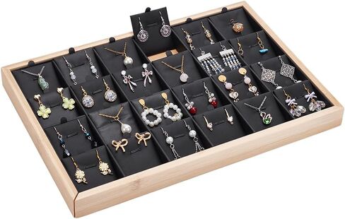 PH PandaHall 24 Grids Jewelry Display Tray Stackable Jewelry Organizer Necklace Display Holder Earring Storage Trays with Leather Insert Dividers for Rings Bracelet Pendant Selling Showcase, White in Saudi Arabia
