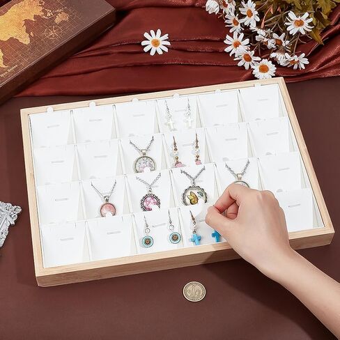 PH PandaHall 24 Grids Jewelry Display Tray Stackable Jewelry Organizer Necklace Display Holder Earring Storage Trays with Leather Insert Dividers for Rings Bracelet Pendant Selling Showcase, White in Saudi Arabia
