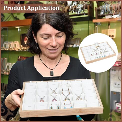 PH PandaHall 24 Grids Jewelry Display Tray Stackable Jewelry Organizer Necklace Display Holder Earring Storage Trays with Leather Insert Dividers for Rings Bracelet Pendant Selling Showcase, White in Saudi Arabia