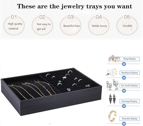 Stackable Jewelry Organizer Tray, Large Stacking Jewelry Drawer Insert, Velvet Jewelry Accessories Desktop Storage for Earring Necklace Bracelet Rings(Black) in Saudi Arabia