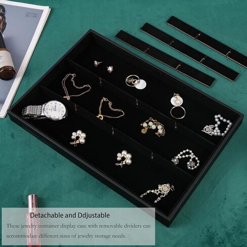 Stackable Jewelry Organizer Tray, Large Stacking Jewelry Drawer Insert, Velvet Jewelry Accessories Desktop Storage for Earring Necklace Bracelet Rings(Black) in Saudi Arabia