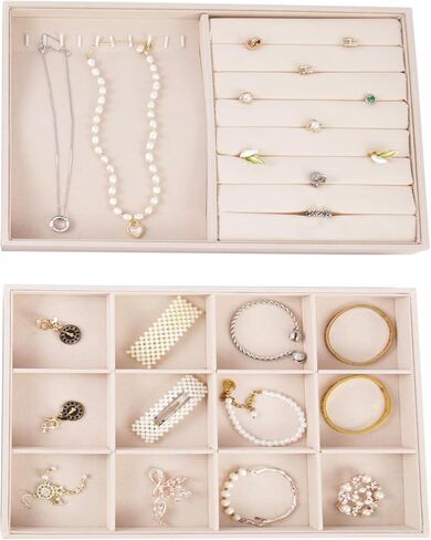 Stackable Jewelry Organizer Tray, Large Stacking Jewelry Drawer Insert, Velvet Jewelry Accessories Desktop Storage for Earring Necklace Bracelet Rings(Black) in Saudi Arabia
