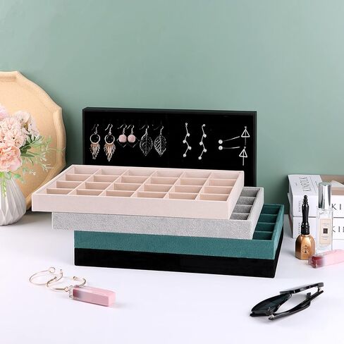 Stackable Jewelry Organizer Tray, Large Stacking Jewelry Drawer Insert, Velvet Jewelry Accessories Desktop Storage for Earring Necklace Bracelet Rings(Black) in Saudi Arabia