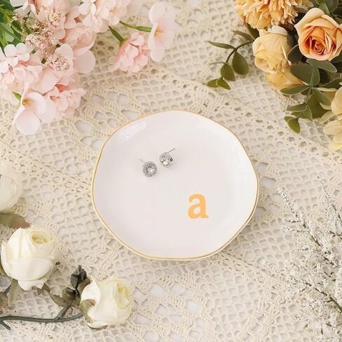 Ceramic Jewelry Dish with Personalized Monogram, White Decorative Ring Trinket Tray, Engagement Wedding Gift for Women Mom Friend, Letter a in Saudi Arabia