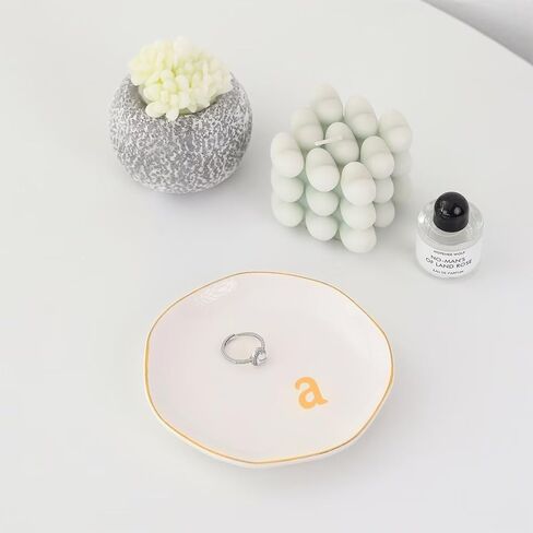 Ceramic Jewelry Dish with Personalized Monogram, White Decorative Ring Trinket Tray, Engagement Wedding Gift for Women Mom Friend, Letter a in Saudi Arabia