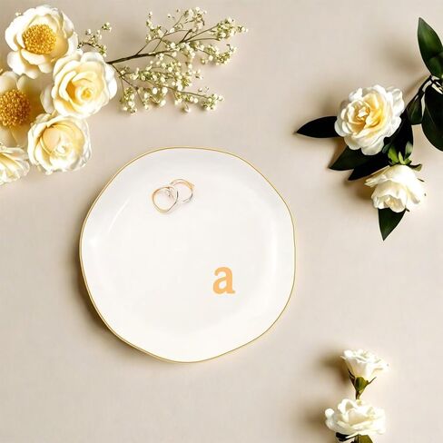 Ceramic Jewelry Dish with Personalized Monogram, White Decorative Ring Trinket Tray, Engagement Wedding Gift for Women Mom Friend, Letter a in Saudi Arabia