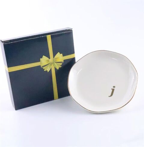 Ceramic Jewelry Dish with Personalized Monogram, White Decorative Ring Trinket Tray, Engagement Wedding Gift for Women Mom Friend, Letter a in Saudi Arabia