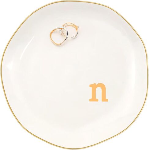 Ceramic Jewelry Dish with Personalized Monogram, White Decorative Ring Trinket Tray, Engagement Wedding Gift for Women Mom Friend, Letter a in Saudi Arabia