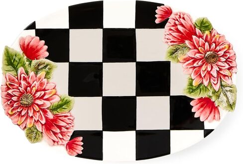 MACKENZIE-CHILDS Ceramic Trinket Dish, Decorative Bowl and Jewelry Holder, Black-and-White Courtly Check Floral in Saudi Arabia