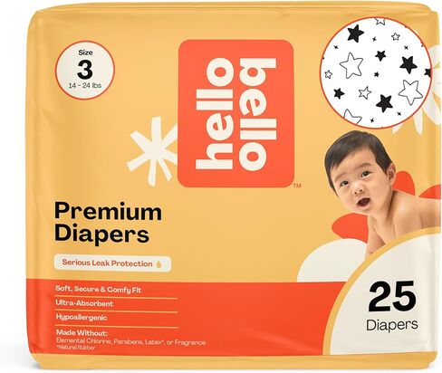 Hello Bello Diapers, Size 3 (14-24 lbs) Superstars, 25 Count of Premium Disposable Baby Diapers, Hypoallergenic with Soft, Cloth-Like Feel in Kuwait